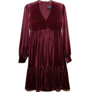 Just Taylor Crushed Velvet Burgundy Long Sleeved Short Skater Dress Size XSmall